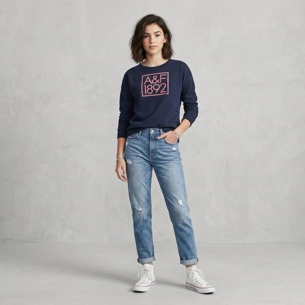 Abercrombie Kids Navy Blue Crewneck Sweatshirt Pink 1892 Logo Gorpcore Preppy XL